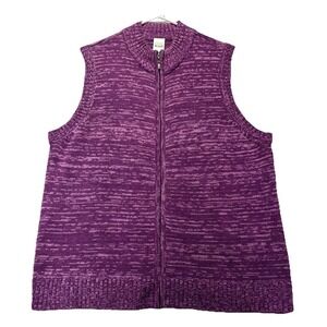 Blair Sweater Vest Womens XL Acrylic Full Zip Purple Knit Grannycore Cabincore